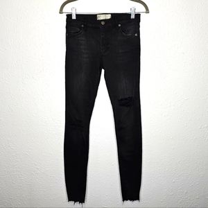 Free People Jeans Skinny Distressed Black Jeans Size 24R